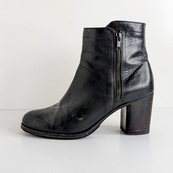 Frye Ankle Boots Addie Double Zip 76622 Women's 7.5 Black GUC Leather Heels - Picture 7 of 16